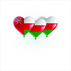 Heart shaped balloons with colors and flag of OMAN vector illustration design. Isolated object.