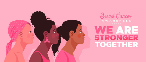 Breast cancer month banner diverse women together