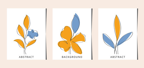 Fototapeta na wymiar Line art flower set. One line drawing. Fancy line art. Trendy concept for the logo, card, banner, poster flyer, vector illustration.