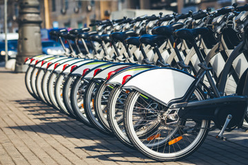 Closeup of bicycles wheels