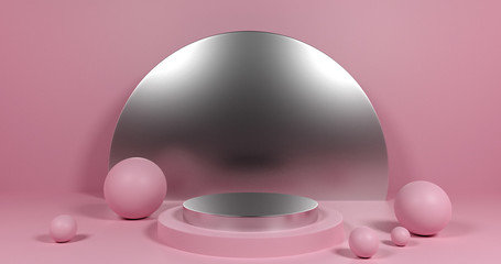 3d podium in geometric figures cylinder ball