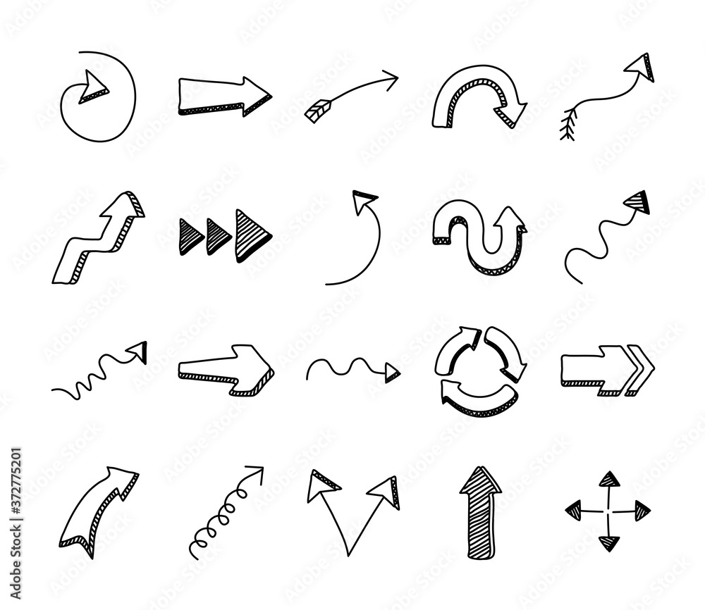 Poster bundle of twenty arrows set icons