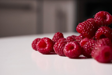 Raspberries on the table, close-up.
