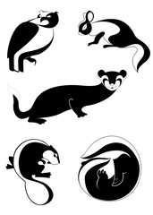 Fototapeta premium Original black on white art animal silhouettes collection for design 