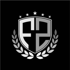 Initials inspiration letter F Z logo shield badge illustration