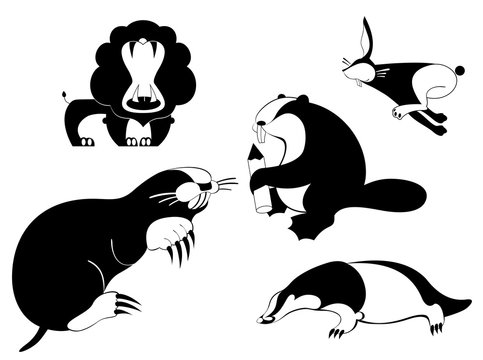 Original art black on white animal silhouettes collection for design