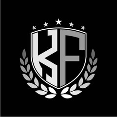 Initials inspiration letter K F logo shield badge illustration
