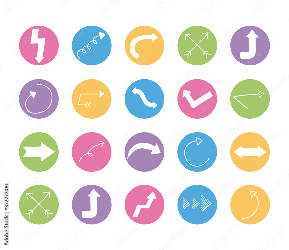 Poster bundle of twenty arrows set collection icons