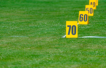 Distance marks for Javelin, discus, ball and hammer throw. Track and field stadium