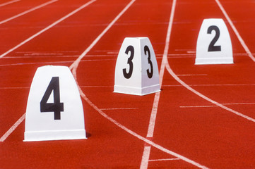 Running track with lane numbers.