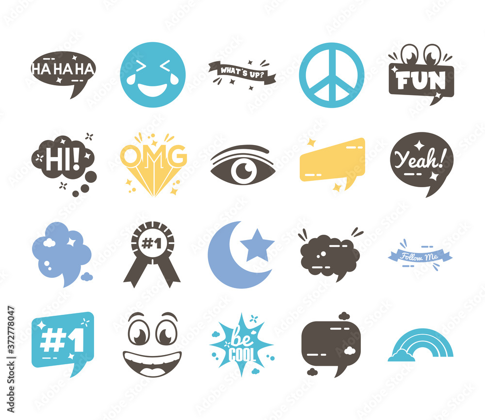 Poster bundle of twenty slang set collection icons