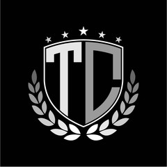 Initials inspiration letter T C logo shield badge illustration