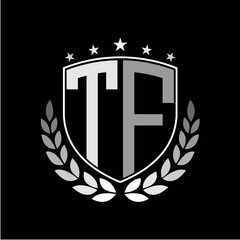 Initials inspiration letter T F logo shield badge illustration
