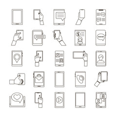 bundle of twenty five smartphones devices set collection icons