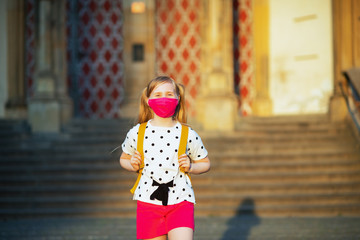 modern school girl going from school outside