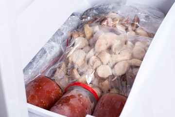 Frozen mushrooms in the freezer