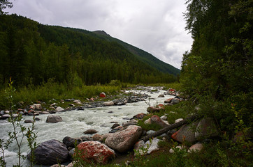 Stream from the Akkem glacier, mountain Altai, Russia