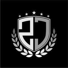 Initials inspiration letter Z J logo shield badge illustration