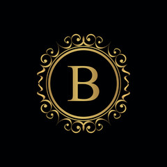 Golden letter B template logo Luxury letter with crown. Monogram alphabet . Beautiful royal initials letter.	
