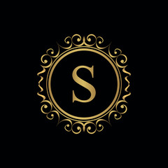 Golden letter S template logo Luxury letter with crown. Monogram alphabet . Beautiful royal initials letter.	
