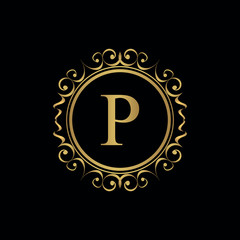 Golden letter P template logo Luxury letter with crown. Monogram alphabet . Beautiful royal initials letter.	
