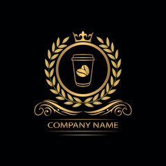 coffee logo template caffeine luxury royal vector company decorative emblem with crown	

