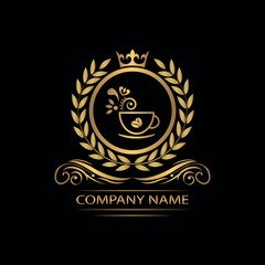 coffee logo template caffeine luxury royal vector company decorative emblem with crown	
