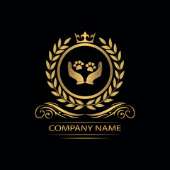 Animal care and protect clinic logo template luxury royal vector company decorative emblem with crown