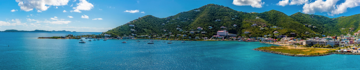 Fototapeta na wymiar A panorama view towards the waterfront in Road Town, Tortola
