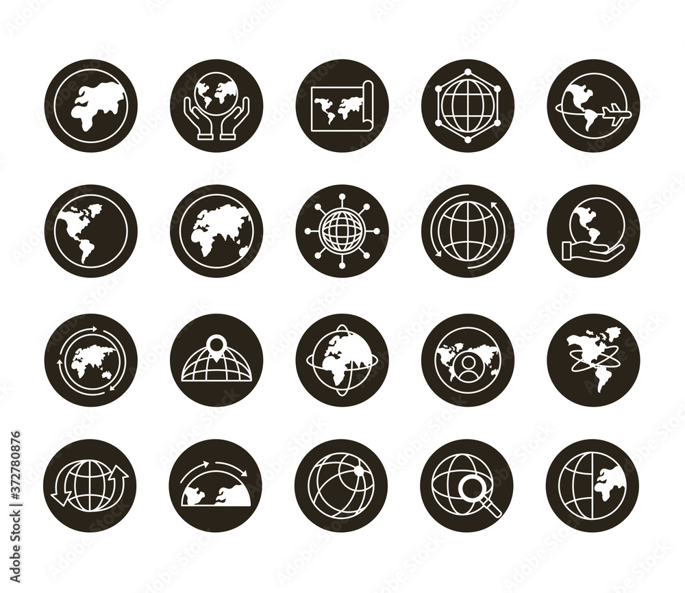 Poster bundle of twenty world planet set collection icons