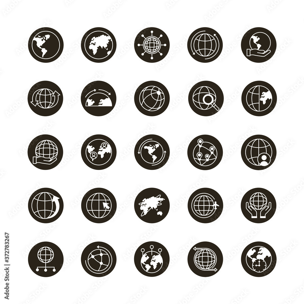 Poster bundle of twenty five world planet set icons