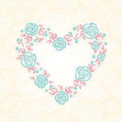 Valentine card. Flower Heart of Roses. Vintage rose