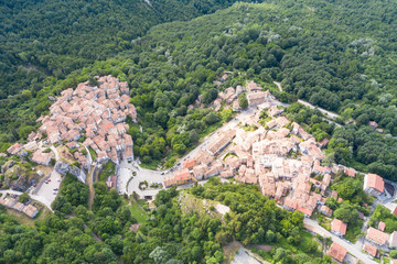 Fototapeta na wymiar vertical aerial view of the town of pietracamela in the mountain area of gran sasso italy