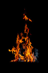 Fire flames on black background, isolated