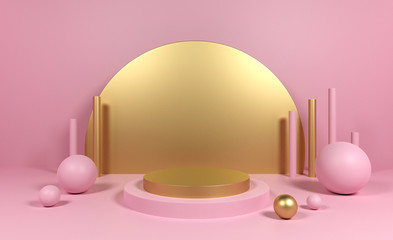 3d podium in geometric figures cylinder ball
