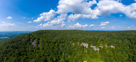 An aerial panorama of Annapolis Rock and South Mountain, located in Washington County, Maryland. Summer season.