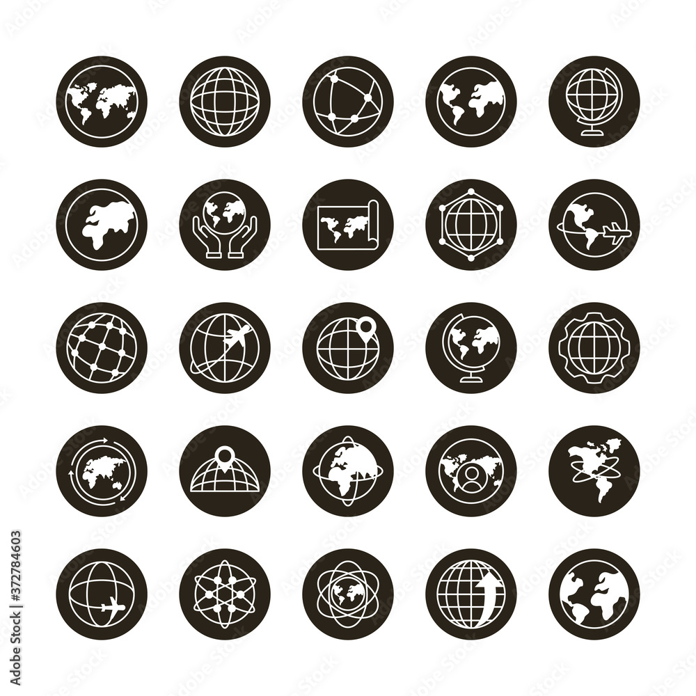 Poster bundle of twenty five world planet set collection icons