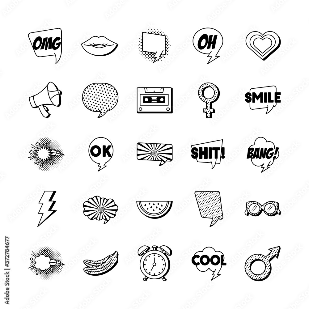 Poster bundle of twenty five pop art set collection icons