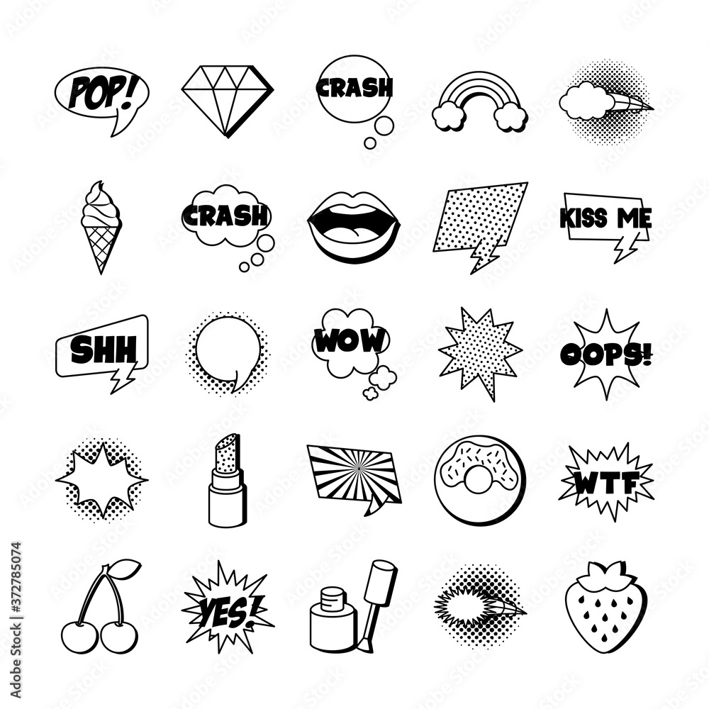 Poster bundle of twenty five pop art set collection icons