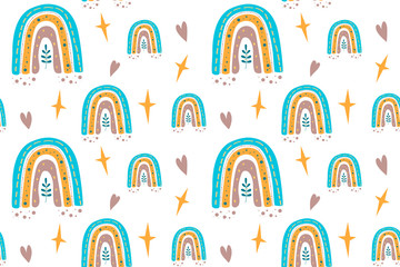 Seamless childish pattern with trendy rainbows. Creative scandinavian kids texture for fabric, wrapping, textile, wallpaper, childish apparel. Vector illustration