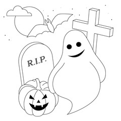 Vector illustration. A fun company of cute Halloween characters on a white background.