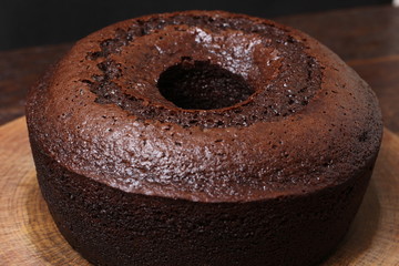 Homemade rustic chocolate cake. Top view