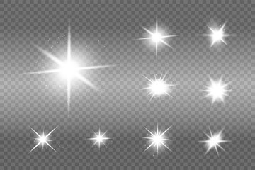 White sparks glitter special light effect. Vector sparkles on transparent background. Christmas abstract pattern. Sparkling magic dust particles