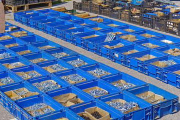 Bolts and nuts in crates
