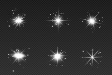 White sparks glitter special light effect. Vector sparkles on transparent background. Christmas abstract pattern. Sparkling magic dust particles