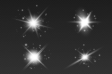 White sparks glitter special light effect. Vector sparkles on transparent background. Christmas abstract pattern. Sparkling magic dust particles