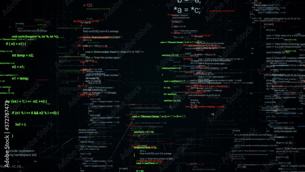Poster abstract computer monitor with moving symbols. animation. green linux terminal commands on black bac
