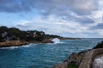 Fototapeta na wymiar Waves at the coastline at Cala Ratjada, Mallorca,Spain.