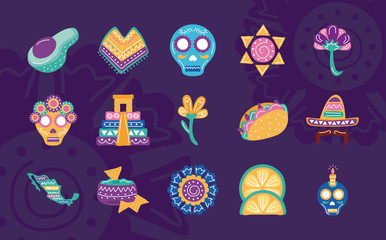 Fototapeta premium bundle of fifteen mexican ethnicity set icons