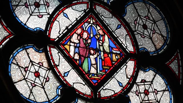 Stained glass windows of the ancient 12th Century Sainte Chappelle Church